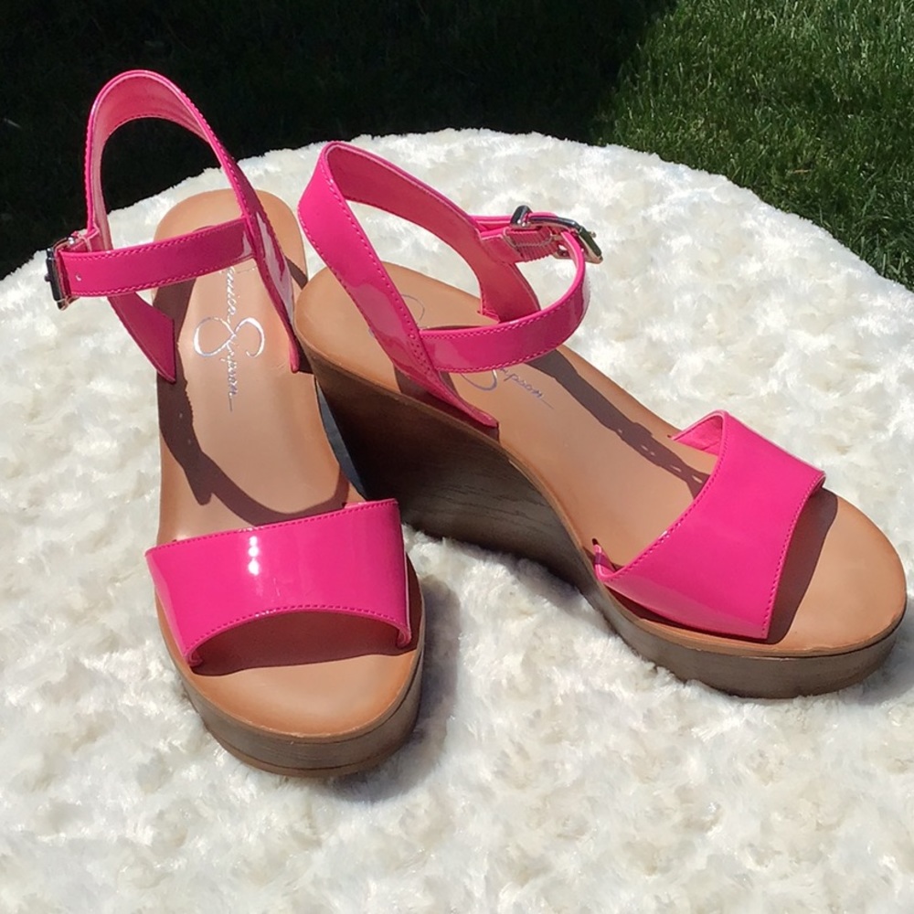 NWOT Jessica Simpson Patent Leather Wedge Sandals